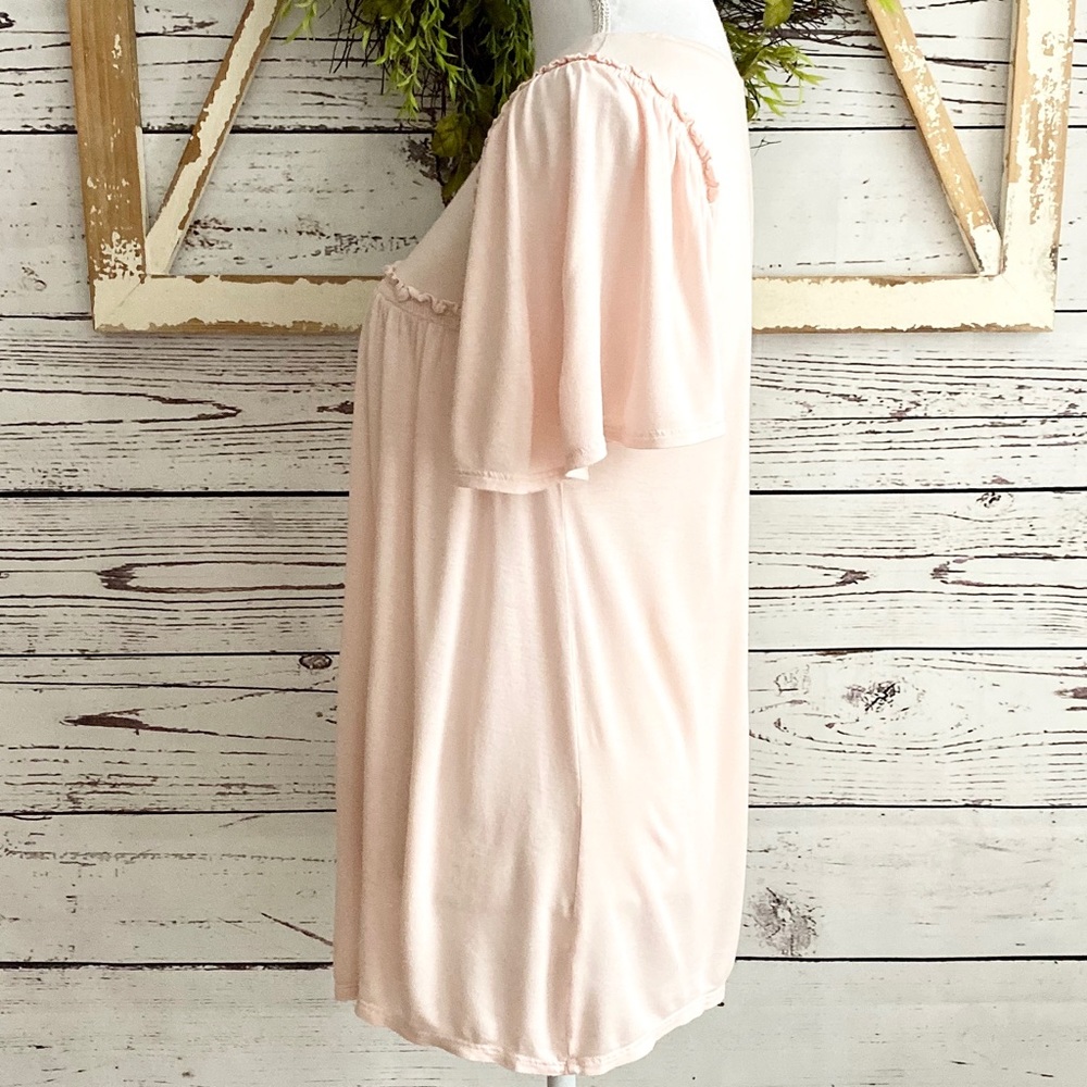 Loft Short Flutter Sleeve Blush Pink Tee XS - Picture 4 of 7